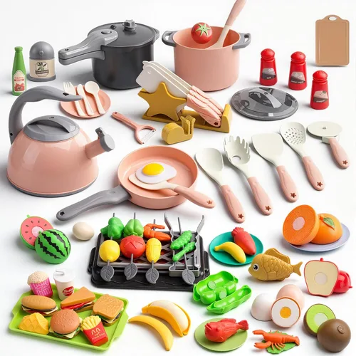 Miniatura 10 de 105 piezas de accesorios de juguete de cocina para niños, juego de cocina de camping y barbacoa para niños pequeños, juego de ollas, sartenes, Blanco