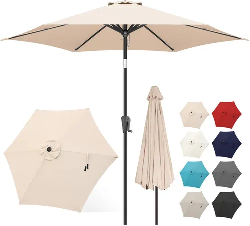 Miniatura 11 de FLAME&SHADE Sombrilla de Patio de 9 pies - Sombrilla para Exteriores de 2 Niveles con Botón de Inclinación y Manivela para Protección UV, Sombrilla