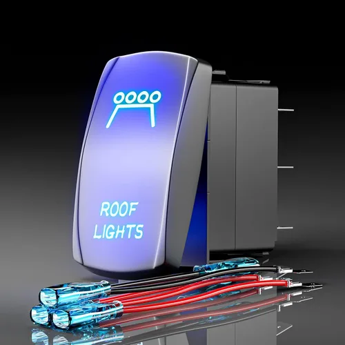 Miniatura 8 de Interruptor basculante de luces de conducción, SPST interruptor de palanca grabado con láser de 5 pines con LED azul y cables de puente, 12 V/24 V