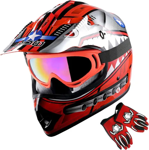 Miniatura 18 de 1Storm - Casco de motocross para jóvenes y niños, color negro mate + gafas + paquete de guantes negros para jóvenes MG