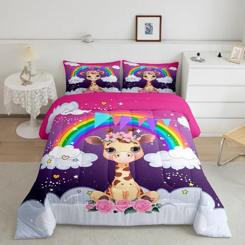 Miniatura 7 de Erosebridal Juego de edredón arcoíris para niños y niñas, bonito juego de ropa de cama de llama tamaño individual, juegos de edredón de alpaca