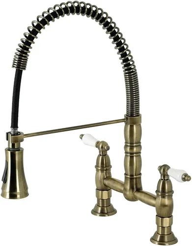 Kingston Brass GS1273PL Heritage - Grifo de cocina con rociador extraíble, latón antiguo, 13.88 x 10 x 18.75 pulgadas