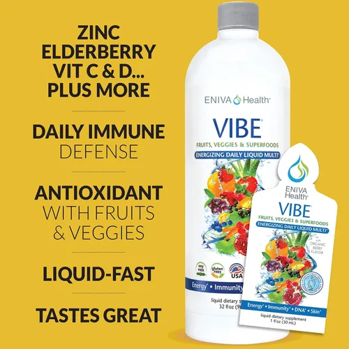 Miniatura 3 de Eniva Health Vibe Liquid Multivitamins Suplementos minerales con vitaminas A, B12, C, D, E y aminoácidos Suplemento diario de frutas y verduras
