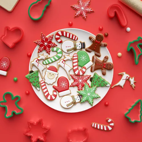 Miniatura 4 de Juego de 8 cortadores de galletas de Navidad, cortadores de galletas navideñas con agarre cómodo, cortadores de acero inoxidable para Navidad