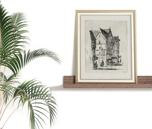 Miniatura 3 de Dibujo de Edificios de Ciudad en Estilo Rústico en Gris - Grabado de Arquitectura Urbana en Poster - Arte de Pared Vintage de Granja - Bosquejo Gris