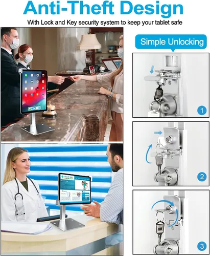 Miniatura 5 de Soporte antirrobo para tablet de 9 a 14 pulgadas, soporte de piso de escritorio para iPad de seguridad, soporte de pantalla POS resistente
