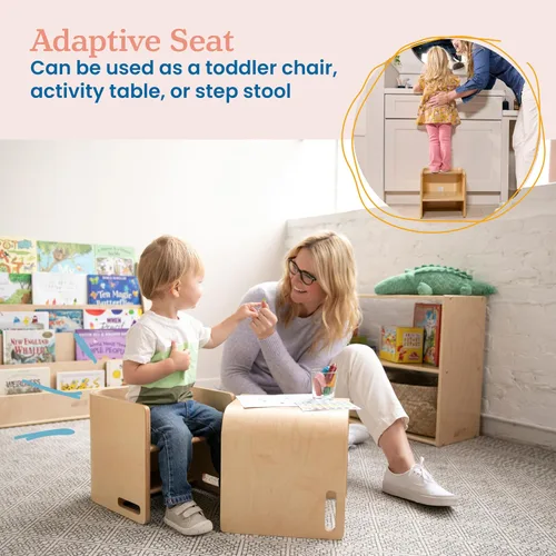 Miniatura 4 de ECR4Kids Silla cúbica multiusos de madera curvada, muebles para niños, natural