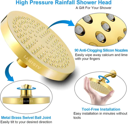 Miniatura 3 de Cabezal de Ducha de Lluvia de Alta Presión, Cabezal de Ducha de 6 Pulgadas con Reemplazo Ajustable Perfecto, Limitador Extraíble, Fácil Instalación