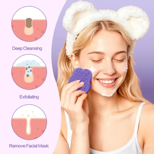 Miniatura 5 de 50 esponjas faciales, naturales, con forma de flor moderna, morado, reutilizable, exfoliante, limpieza, regalo de maquillaje 50 unidades - morado