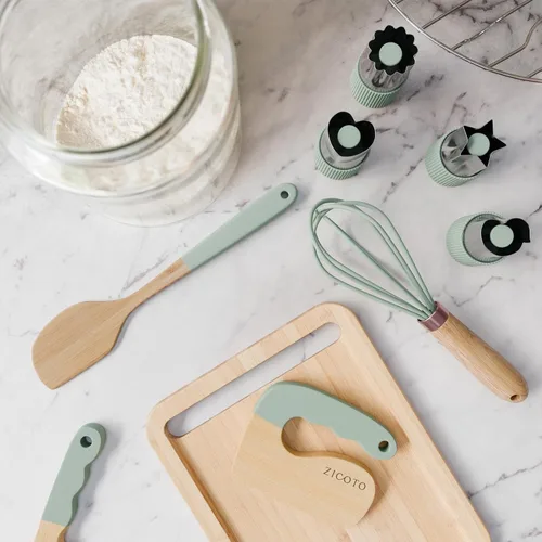 Miniatura 4 de Juego de cocina y horneado de madera para niños, herramientas de cocina seguras y reales que dan a los niños una experiencia de cocina divertida.