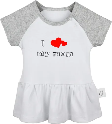 Miniatura 4 de Pack of 2, I Love My Dad & I Love My Mom Funny Print Dresses, Newborn Infant Baby Girls Princess Dress, Cute Ruffle