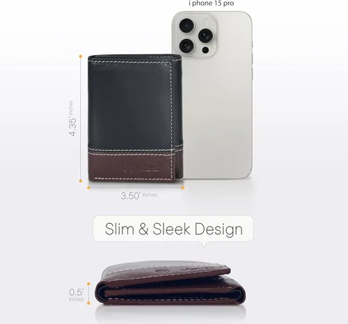 Miniatura 5 de Cartera de cuero genuino RFID bloqueo delgado Trifold para 6 tarjetas+1 ventana de identificación+2 compartimentos de anotaciones., cartera Rfid, S
