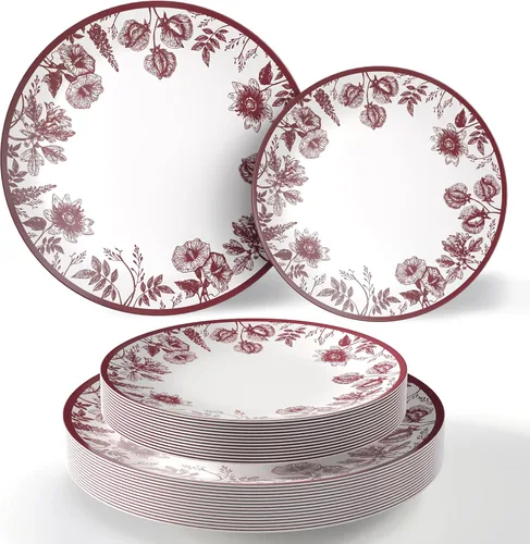 Miniatura 9 de Trendables Platos Desechables para Suministros de Fiesta Platos de Plástico Florales Negros para Boda 40 Piezas - 20 de 8" y 20 de 10"