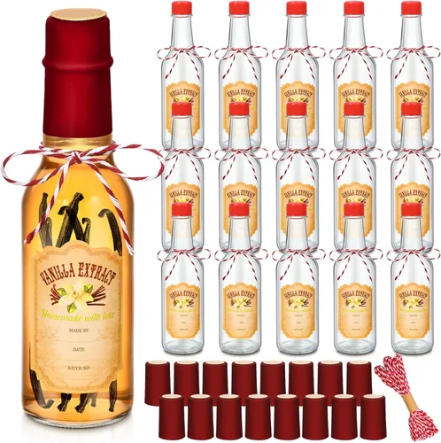 Miniatura 17 de Tioncy 16 botellas vacías de extracto de vainilla para botella de vidrio casera con tapa, banda retráctil, calcomanía, manualidades, regalo de boda