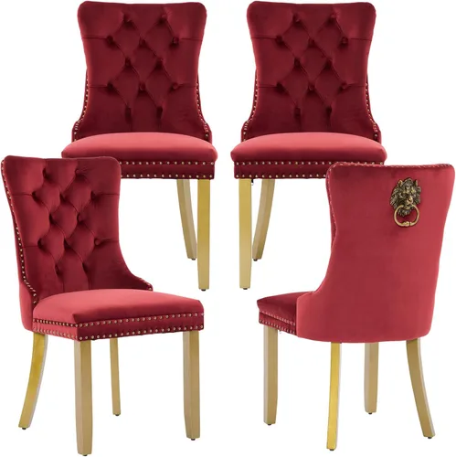 Miniatura 122 de LKTART Juego de 2 sillas de comedor de terciopelo, sillas de comedor copetudas con ribete de anillo de clavo, silla de comedor tapizada con patas