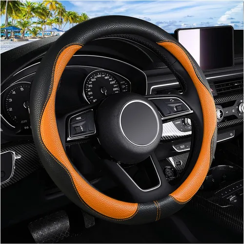 Miniatura 8 de Funda negra para volante de automóvil, antideslizante, transpirable, cómoda, de cuero PU, lindo protector universal, accesorios interiores de Rosa