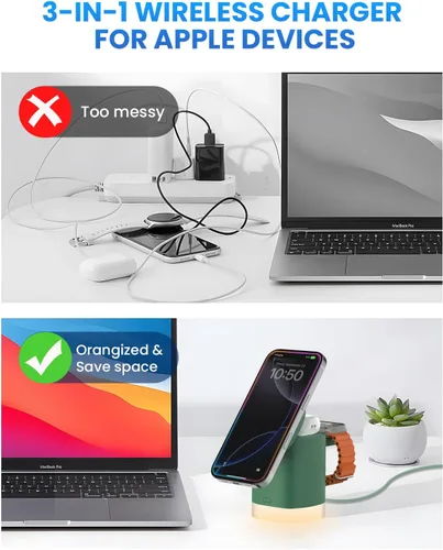 Miniatura 4 de Estación de carga inalámbrica para Apple Mag-Safe: JoyGeek 3 en 1 Soporte de cargador plegable magnético para iPhone 16 15 14 13 12 Pro Max Plus