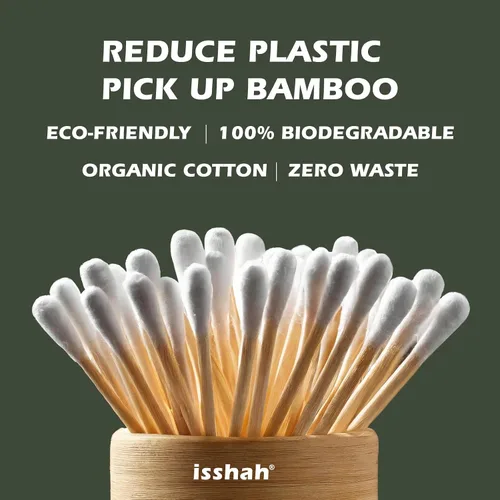 Miniatura 3 de Hisopos de algodón de bambú – 500 unidades – Certificado FSC y aprobado por PETA, puntas dobles ecológicas, palillos para los oídos sin plástico