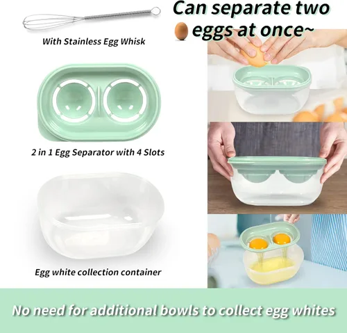 Miniatura 2 de Separador de clara de huevo con batidor de huevos, separador de huevos para huevo crudo, caja de almacenamiento de filtro de clara de huevo, Azul