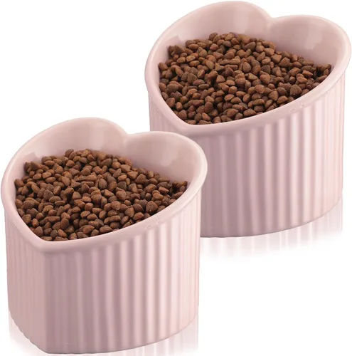 Mumufy 2 piezas de cuencos elevados de cerámica para gatos, cuencos para mascotas inclinados y elevados, anti-vómito, plato para gatos en forma de