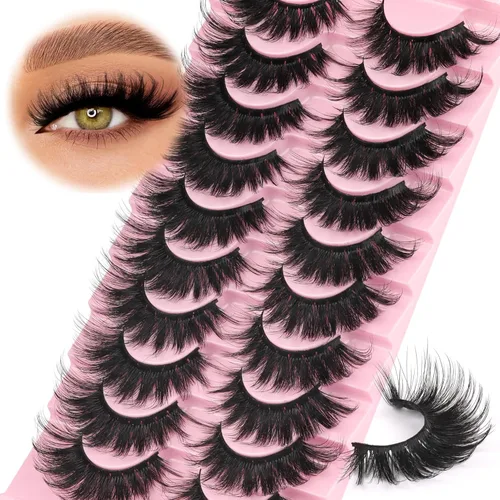 Miniatura 8 de Ahrikiss Pestañas postizas esponjosas, pestañas falsas 5D, pestañas voluminosas que parecen extensiones, 10 pares, pestañas suaves y gruesas