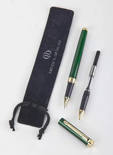 Miniatura 5 de Dryden Designs Pluma estilográfica de punta fina, incluye 24 cartuchos de tinta, 12 negros y 12 azules, verde esmeralda, escritura suave y elegante