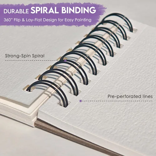 Miniatura 4 de KOVIEDE Bloc de papel de acuarela 100% algodón - 30 hojas 3.5"x5.5" encuadernado en espiral 140lb/300gsm prensado en frío cuaderno de bocetos