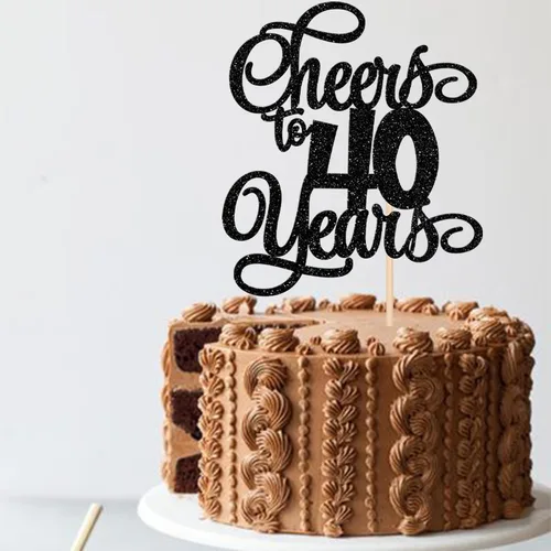 Miniatura 4 de 1 pieza de decoración para tartas de 40 años con purpurina para pastel de 40 años, 40 años, decoración fabulosa para tartas de cumpleaños de 40 Negro