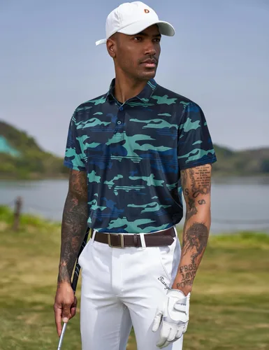 Miniatura 151 de TAPULCO Camisetas tipo polo de secado rápido para hombre, diseño de camuflaje, atléticas, ligeras, transpirables, casuales, para golf