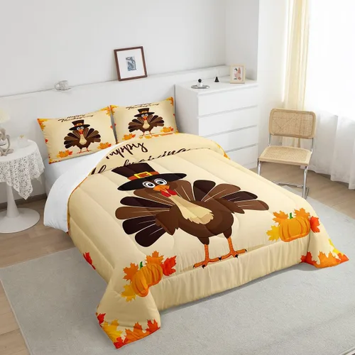 Miniatura 2 de Bonito juego de edredón de pavo tamaño individual para niños y niñas, ropa de cama de cosecha de Acción de Gracias, decoración de otoño, decoración