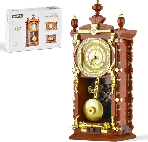 Juego de construcción de reloj retro para adultos, modelo de reloj de péndulo vintage con engranajes giratorios, juguetes de bloques de construcción