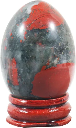 Miniatura 18 de Fekuar Figura de huevo de piedra, cristal curativo pulido, escultura de esfera con soporte de madera, obsidiana negra natural, 1.8 pulgadas