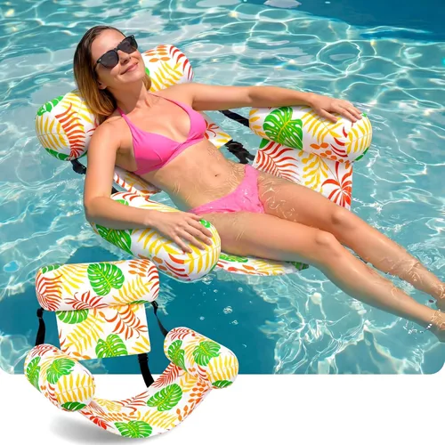 Miniatura 7 de Lunmon Flotadores inflables de piscina para adultos, sillas flotantes Aloha de alta resistencia, portátiles, de tela inflable, fideos de piscina