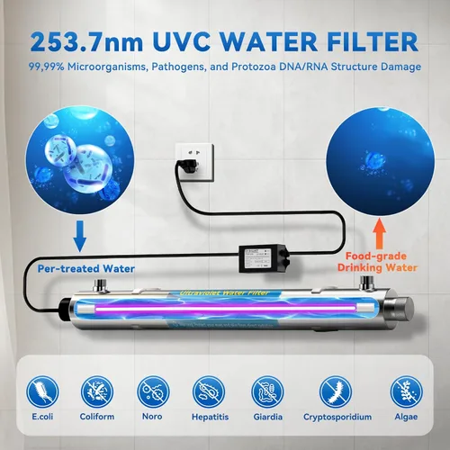 Miniatura 2 de Filtro de agua UV para toda la casa, sistema de filtro purificador de agua de 55 W 120 V para purificación de agua de toda la casa, 12 GPM, entrada