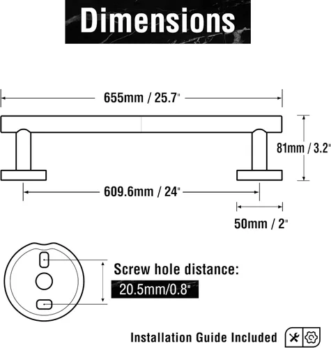 Miniatura 3 de HITSLAM Toallero de baño de acero inoxidable SUS304 de níquel cepillado de 24 pulgadas para montaje en pared, moderno soporte de toalla de baño