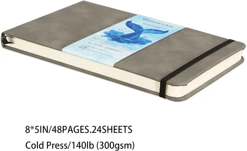 Miniatura 2 de SEMLEART Cuaderno de bocetos de acuarela para pintura, papel de acuarela de 140 libras/300 GSM, 24 hojas, 5 x 8 pulgadas, cuaderno de viaje