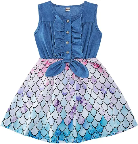 Enlifety - Vestidos de princesas para niñas pequeñas sin mangas blusa de mezclilla y faldas de tutú con estampado floral vestido de verano de una