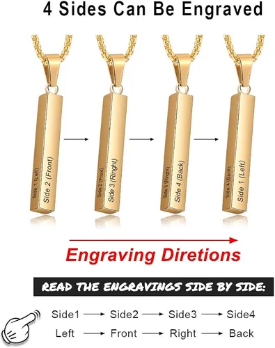 Miniatura 3 de Lam Hub Fong Collar grabado para hombre, collar de oro para mujer, collar personalizado de acero inoxidable con inicial de nombre para hombres