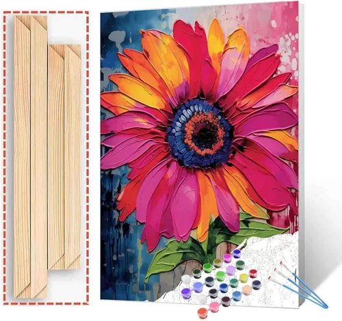 Miniatura 27 de Pintura al óleo DIY pintar por números para adultos principiante flores amarillas pintura por números antiestrés pintura digital al óleo, pintura