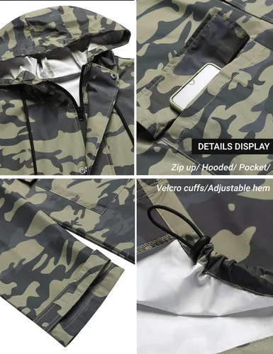 Miniatura 3 de COOFANDY Chaqueta impermeable para hombre con capucha, impermeable, ligera, activa, larga