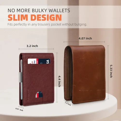 Miniatura 190 de RUNBOX - Carteras delgadas para hombre, cartera de piel con pinza para el dinero, cartera de bolsillo frontal con bloqueo RFID, tarjetero