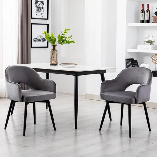 Miniatura 17 de DUOMAY Juego de 2 sillones giratorios tapizados de piel sintética moderna con patas de metal para cocina, sala de estar, color marrón