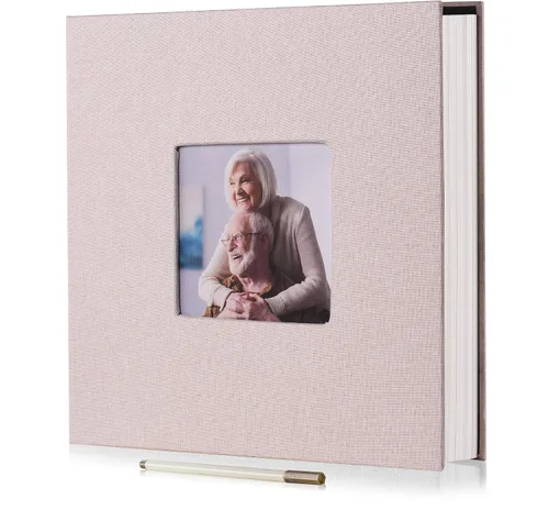 Miniatura 42 de HoneyTolly Álbum de fotos autoadhesivo para fotos de 4 x 6 imágenes, cubierta magnética de lino, 15 hojas/30 páginas en blanco para bodas Beige claro