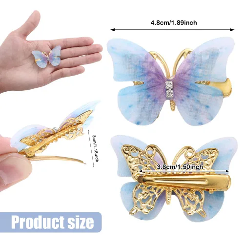 Miniatura 5 de 18 pinzas para el cabello con diamantes de imitación de mariposa para adolescentes y mujeres, clips de mandíbula Y2K con purpurina, lindos regalos