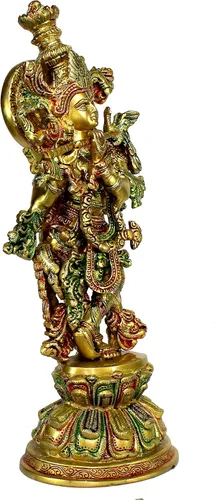 Miniatura 5 de eSplanade Escultura de estatua de ídolo de Murti de Krishna Kishan de latón, ídolos Pooja, decoración del hogar (15 pulgadas)