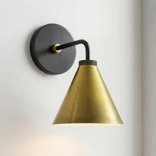 Miniatura 8 de Aplique de metal industrial retro - Aplique de pared de latón moderno de inspiración vintage con pantalla de metal, iluminación de montaje en pared