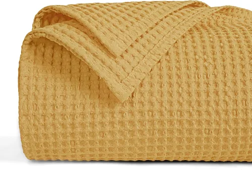 Miniatura 58 de PHF - Manta de punto gofre 100% de algodón tamaño king para cama, cobija ligera transpirable a prueba de engancho, ideal para acolchado en climas