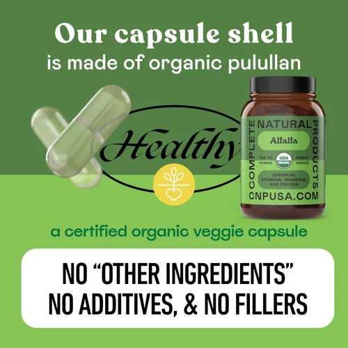 Miniatura 7 de Complete Natural Products Hoja de alfalfa pura - 100 cápsulas - 450 mg de polvo de hoja de alfalfa orgánica pura seca en cápsulas vegetales