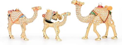 Miniatura 2 de Furuida Una familia de tres camellos de oro esmaltado Joyero Joyero con bisagras de animales clásicos Adornos de lujo regalo para la decoración