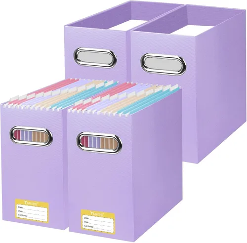 Miniatura 9 de BALEINE Caja organizadora de archivos, organizador de carpetas de archivos de cartón con asa para tamaño carta, caja de archivos colgante plegable